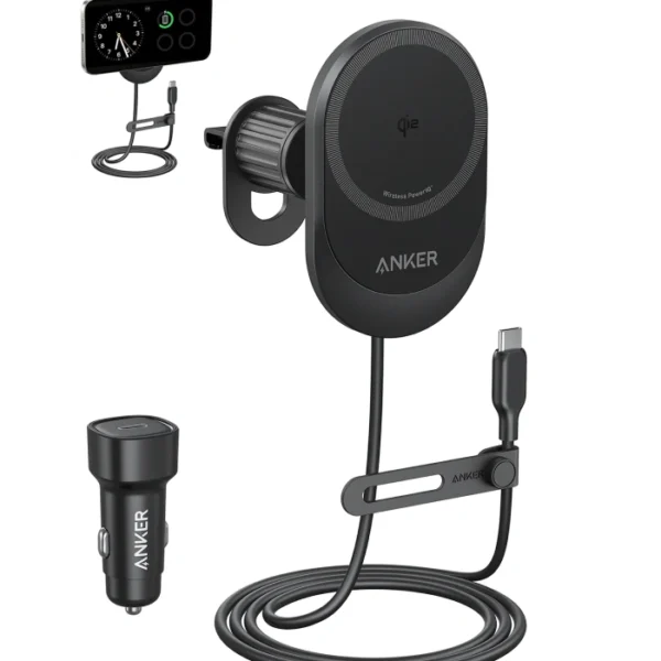 Anker MagGo Wireless Car Charger (Pad, Built-In USB-C Cable)